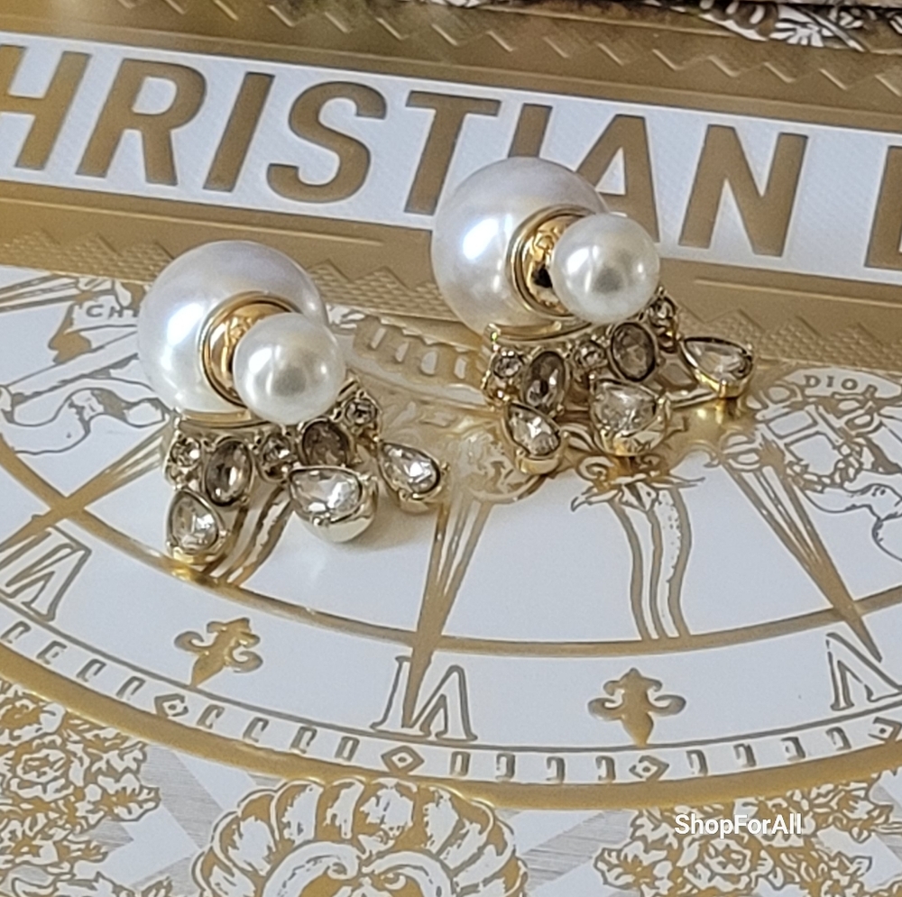Dior Gold and White Logo Earrings - Picture 7 of 15